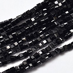 Negro Abalorios de vidrio de cubo facetados, negro, 2.5x2.5x2.5 mm, agujero: 0.5 mm, sobre 185 unidades / cadena, 15.7 pulgada