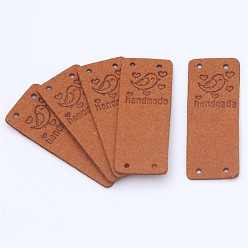 Chocolate Microfiber Label Tags, with Holes & Word handmade, for DIY Jeans, Bags, Shoes, Hat Accessories, Rectangle, Chocolate, 20x50mm