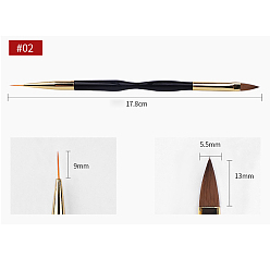 Черный Кисть для ногтей с двойной головкой, рисование линии рисования, латунная ручка, чёрные, 17.8 см, нить: 9 мм, щетка: 13x5.5 мм