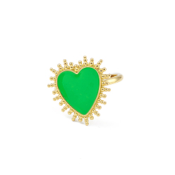 Citron Vert Chevalière coeur émail réglable, bijoux en laiton plaqué or véritable 18k pour femmes, sans plomb et sans cadmium, lime, diamètre intérieur: 17 mm