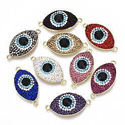 Mixed Color Alloy Links Connectors, with Polymer Clay Rhinestone, Light Gold, Evil Eye, Cadmium Free & Lead Free, Mixed Color, PP13(1.9~2mm), 38x19x10mm, Hole: 2.5mm