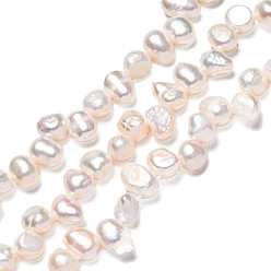 Seashell Color Natural Cultured Freshwater Pearl Beads Strands, Baroque Pearls, Keshi Pearl, Two Sides Polished, Seashell Color, 5~6x5.5~8.5x3.5~5.5mm, Hole: 0.7mm, about 62~64pcs/strand, 12.99 inch(33cm)