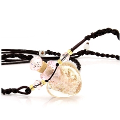 Pink Lampwork Perfume Bottle Necklaces with Ropes, Heart, Pink, 22.05~28.35 inch(56~72cm), Pendant: 22x12x20, Capacity: 1ml(0.03fl. oz)