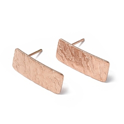 Rose Gold Ion Plating(IP) 304 Stainless Steel Stud Earring Finding, with Vertical Loops, Marble Textured Rectangle, Rose Gold, 20x8mm, Hole: 2.5mm, Pin: 0.8mm