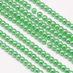 Светло-зеленый Круглые бусины из экологически чистого окрашенного стекла с жемчугом, хлопковый шнур , светло-зеленый, 4~4.5 мм, отверстие : 0.7~1.1 мм, около 104 шт / нитка, 15 дюйм