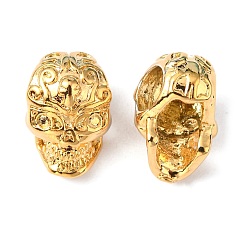 Real 18K Gold Plated Real 24K Gold Plated Brass Skull Beads, 3-Hole, 12x8x8mm, Hole: 4mm