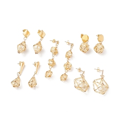 Golden 5 Pairs 5 Style Shell Pearl Beaded Dangle Stud Earrings, 304 Stainless Steel Geometry Long Drop Earrings for Women, Golden, 32~67mm, Pin: 0.8mm, 1 Pair/style