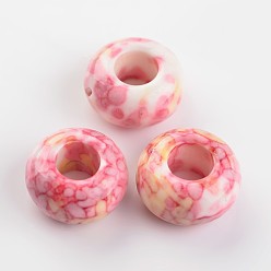 Pink Dyed Rondelle Natural Ocean White Jade Beads, Large Hole Beads, Pink, 15x8mm, Hole: 6mm