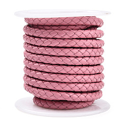 Pink Braided Cowhide Leather Cord, Leather Rope String for Bracelets, Pink, 5mm, about 4.37 yards(4m)/roll