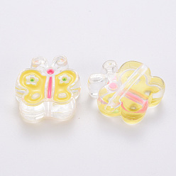 Yellow Transparent Acrylic Beads, with Enamel, Butterfly, Yellow, 25x24x9mm, Hole: 3mm