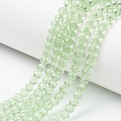 Vert Pâle Chapelets de perles en verre, facette, rondelle, vert pale, 4x3mm, Trou: 0.4mm, Environ 123~127 pcs/chapelet, 16.5~16.9 pouce (42~43 cm)