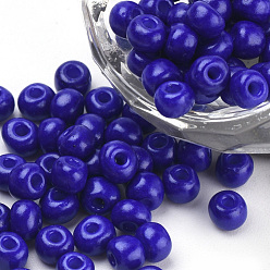 Bleu Foncé Cuisson de peinture perles de rocaille en verre, ronde, bleu foncé, 4~4.5x3mm, trou: 1~1.2 mm, environ 4500 pcs / sac, environ 450 g / sac