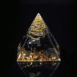 Obsidienne Décorations d'affichage en résine pyramidale d'orgonite, avec les accessoires en laiton, feuille d'or et éclats d'obsidienne naturelle à l'intérieur, pour bureau à domicile, 30mm