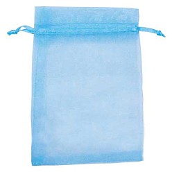 Sky Blue Organza Gift Bags with Drawstring, Jewelry Pouches, Wedding Party Christmas Favor Gift Bags, Sky Blue, 18x13cm
