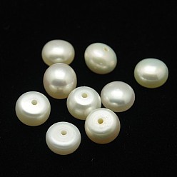 White Grade AA Natural Cultured Freshwater Pearl Beads, Half Drilled Hole, Half Round, White, 9~9.5x6.5~7.5mm, Hole: 1mm