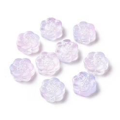 Lilac Transparent Spray Painted Glass Beads, Plum Blossom Flower, Lilac, 10x11x4mm, Hole: 1mm