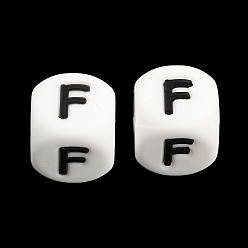 Letter F 20 piezas de cuentas de silicona con letras de cubo blanco 12x12x12 mm cuentas cuadradas del alfabeto con dados con 2 mm agujero espaciador cuentas de letras sueltas para pulsera collar fabricación de joyas, letter.f, 12 mm, agujero: 2 mm