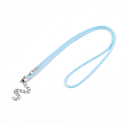 Светло-Голубой Вощеный шнур ожерелье решений, с сплава цинка омара застежками, платина, Небесно-голубой, 17.8 дюйм ~ 18 дюйм (45.5~46 см), 2 мм