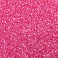 (RR1319) HotPink transparente teñido Cuentas de rocailles redondas miyuki, granos de la semilla japonés, (rr 1319) teñido de rosa fuerte transparente, 11/0, 2x1.3 mm, agujero: 0.8 mm, sobre 1100 unidades / botella, 10 g / botella