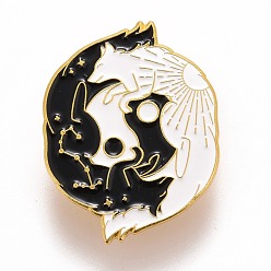 Black Double Wolf and Great Harmony Enamel Pin, Animal Alloy Badge for Backpack Clothes, Golden, Black, 26x34x1.7mm, Pin: 1.2mm