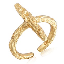 Golden 925 Sterling Silver Cross Open Cuff Ring for Women, Golden, US Size 5 1/4(15.9mm)