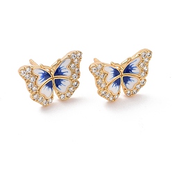 Real 18K Gold Plated Clear Cubic Zirconia Butterfly Stud Earrings with Enamel, Rack Plating Brass Jewelry for Women, Cadmium Free & Lead Free, Real 18K Gold Plated, 11x15.5mm, Pin: 0.7mm