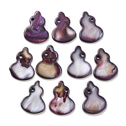 Purple Dyed Natural Freshwater Shell Pendants, Gourd Charms, Purple, 20.5~21x15~16x2~3mm, Hole: 1.5mm