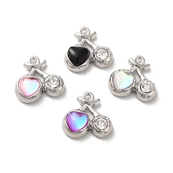 Mixed Color Alloy Pendant, with Glass, Platinum, Lead Free & Cadmium Free, Cherry Charm, Mixed Color, 14x15x5mm, Hole: 1.5mm