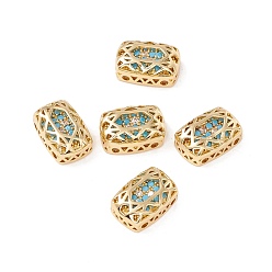 Dark Turquoise Eco-friendly Brass Micro Pave Cubic Zirconia Multi-strand Links, Rack Plating, Cadmium Free & Lead Free, Rectangle, Golden, Dark Turquoise, 12x8x5mm, Hole: 1.2mm