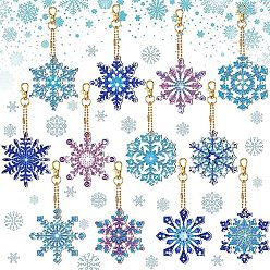 Mixed Color DIY Diamond Painting Christmas Snowflake Pendant Decoration Kits, Including Acrylic Board, Keychain Clasp, Bead Chain, Resin Rhinestones Bag, Diamond Sticky Pen, Tray Plate & Glue Clay, Mixed Color, 75x65mm