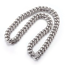 Stainless Steel Color 201 Stainless Steel Curb Chain Necklaces, Stainless Steel Color, 23.89 inch(60.7cm), 14mm