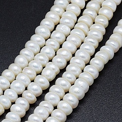 White Natural Cultured Freshwater Pearl Beads Strands, Rondelle, White, 7~8x4~5mm, Hole: 0.8mm, about 82pcs/strand, 14.9 inch(38cm)