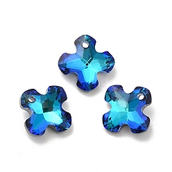 Dark Blue Electroplated Glass Pendants, Back Plated, Faceted, Clover Charms, Royal Blue, 14x14x6mm, Hole: 1.2mm
