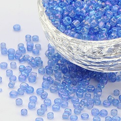 Cornflower Blue 6/0 Round Glass Seed Beads, Transparent Colours Rainbow, Round Hole, Cornflower Blue, 6/0, 4mm, Hole: 1.5mm, about 500pcs/50g, 50g/bag, 18bags/2pounds