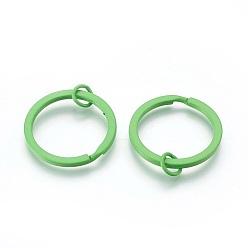 Lime Green Spray Painted Iron Split Key Rings, Keychain Clasp Findings, Lead Free & Nickel Free, Lime Green, 30x2mm, Inner Diameter: 24mm