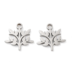 Stainless Steel Color 316 Surgical Stainless Steel Charms, Manual Polishing, Laser Cut, Leaf Charms, Stainless Steel Color, 11.5x12x1mm, Hole: 1.6mm