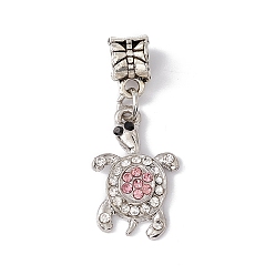 Rosa Claro Encantos colgantes europeos de diamantes de imitación de aleación de tortuga, Grandes colgantes agujero, plata antigua, rosa luz, 35 mm, tortuga: 21x14x3.5mmagujero: 4.5mm