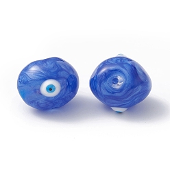 Blue Glass Beads, with Enamel, Oval with Evil Eye Pattern, Blue, 13x16.5x15.5mm, Hole: 1.4mm