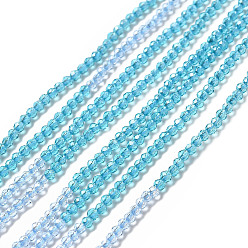 Cyan 2 Colors Transparent Glass Beads Strands, Segmented Multi-color Beads, Faceted, Round, Cyan, 2mm, Hole: 0.5~0.6mm, about 184~211pcs/strand, 15.28~15.75 inch(38.8~40cm)