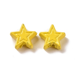 Jaune Pulvériser des billes en alliage peint, étoiles, jaune, 7x7.5x3.2mm, Trou: 1.2mm