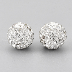 Crystal Handmade Polymer Clay Rhinestone Beads, Round, Pave Disco Ball Beads, Crystal, PP13(1.9~2mm), 7 rows rhinestone, 11.5~12mm, Hole: 1.4mm