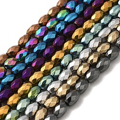 Couleur Mélangete Brins de perles d'hématite synthétiques magnétiques fortes galvanisées, ovale à facettes, couleur mixte, 7~8x5~5.5mm, Trou: 1.4mm, Environ 50 pcs/chapelet, 15.35'' (39 cm)