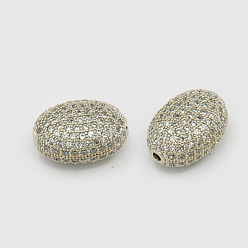 Platinum Brass Cubic Zirconia Beads, Oval, Platinum, 13.5x10x7mm, Hole: 1.5mm