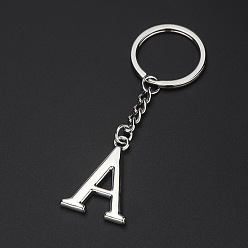 Letter A Platinum Plated Alloy Pendant Keychains, with Key Ring, Letter, Letter.A, 3.5x2.5cm