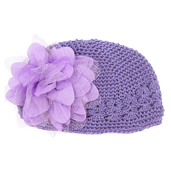 Medium Purple Handmade Crochet Baby Beanie Costume Photography Props, with Lace Flower, Medium Purple, 180mm