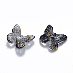 Black Two Tone Transparent Spray Painted Glass Charms, with Glitter Powder, Butterfly, Black, 9.5x11x3mm, Hole: 0.8mm