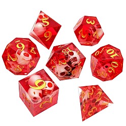 Roja Juego de dados poliédricos acrílicos transparentes., para jugar juegos de mesa, plaza, rombo, triángulo y polígono, rojo, 135x80x30 mm, 7 PC / sistema