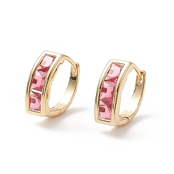 Pink Прямоугольные серьги-кольца с кубическим цирконием, настоящие позолоченные украшения из латуни для женщин, без кадмия, без никеля и без свинца, розовые, 18 мм, штифты : 13x12x5.5 мм