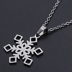 Stainless Steel Color 201 Stainless Steel Pendants Necklaces, with Cable Chains and Lobster Claw Clasps, Snowflake, Stainless Steel Color, 17.71 inch(45cm), 1.5mm
