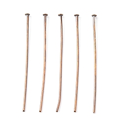 Red Copper Iron Flat Head Pins, Cadmium Free & Nickel Free & Lead Free, Red Copper Color, Size: about 4.5cm long, 0.75~0.8mm thick(20 Gauge), about 6000pcs/1000g, Head: 2mm